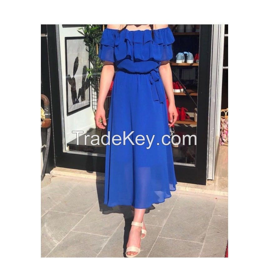 Large Size Shoulder Detailed Belted Women's Evening Dress 2022 Summer New Season Trend