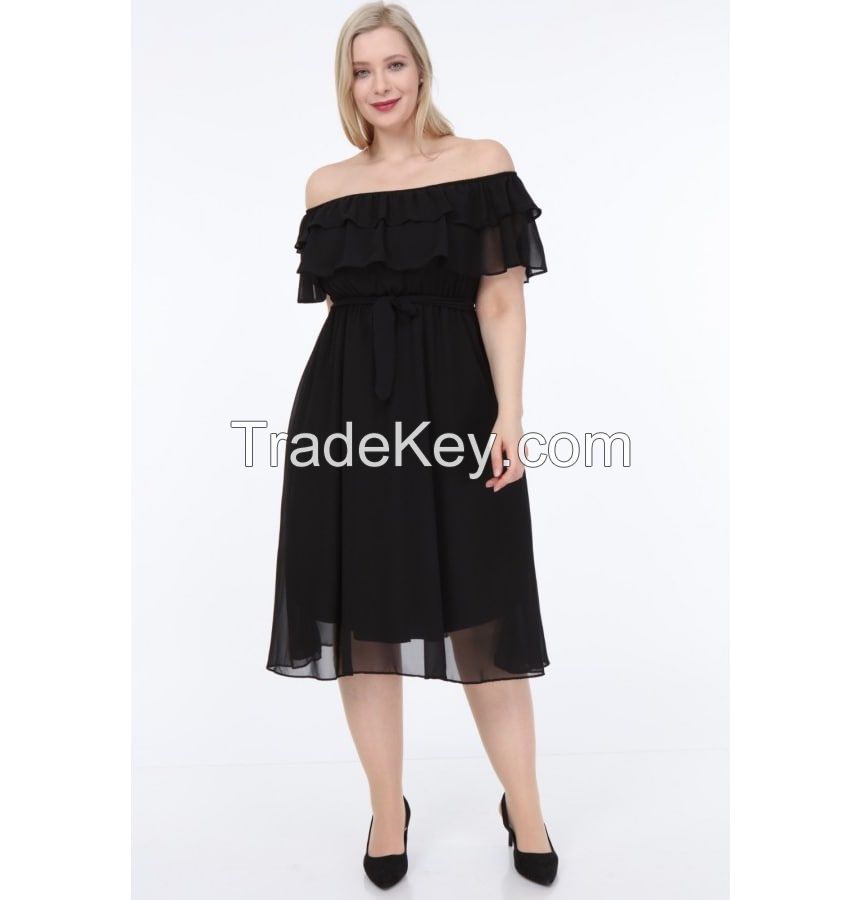 Large Size Shoulder Detailed Belted Women's Evening Dress 2022 Summer New Season Trend