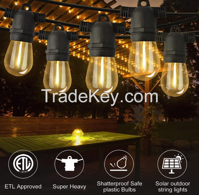 PSS14-3S. 1W, 15m, 15 pc, Outdoor Solar String Light Outdoor String Light with Remote, USB Port, 32 LED Bulbs Solar Patio Solar Light Outside Garden Garden Fence Bistro Loop Wedding Decor-Black