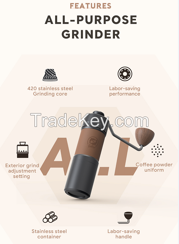 PSGM2214. Hand-held coffee bean grinder. (30g, classic European / multi-gear grinding control / anti-slip silicone ring)