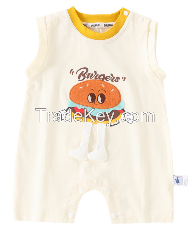 PS5353-66 baby short sleeve onesie.  Newborn, cotton + fiber, stereo cartoon, short sleeve climbing clothes, summer, 66-100cm height, 01-24 months age, class A