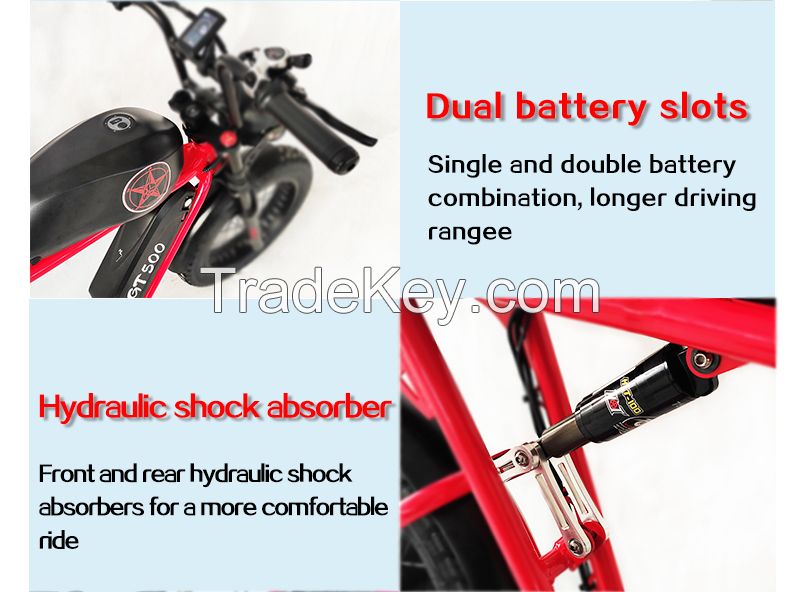 1000w 48v super fat tire 73 retro electric bicycle Ebike bicicleta electrica dual suspension e bike 2 seater