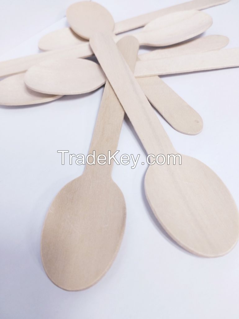 Wooden disposable spoon and fork size 160mm wood cutlery