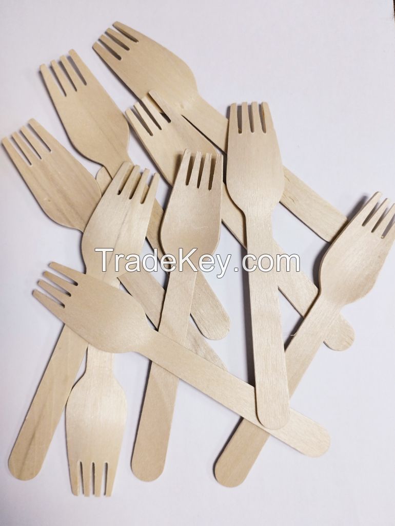 Wooden disposable spoon and fork size 160mm wood cutlery