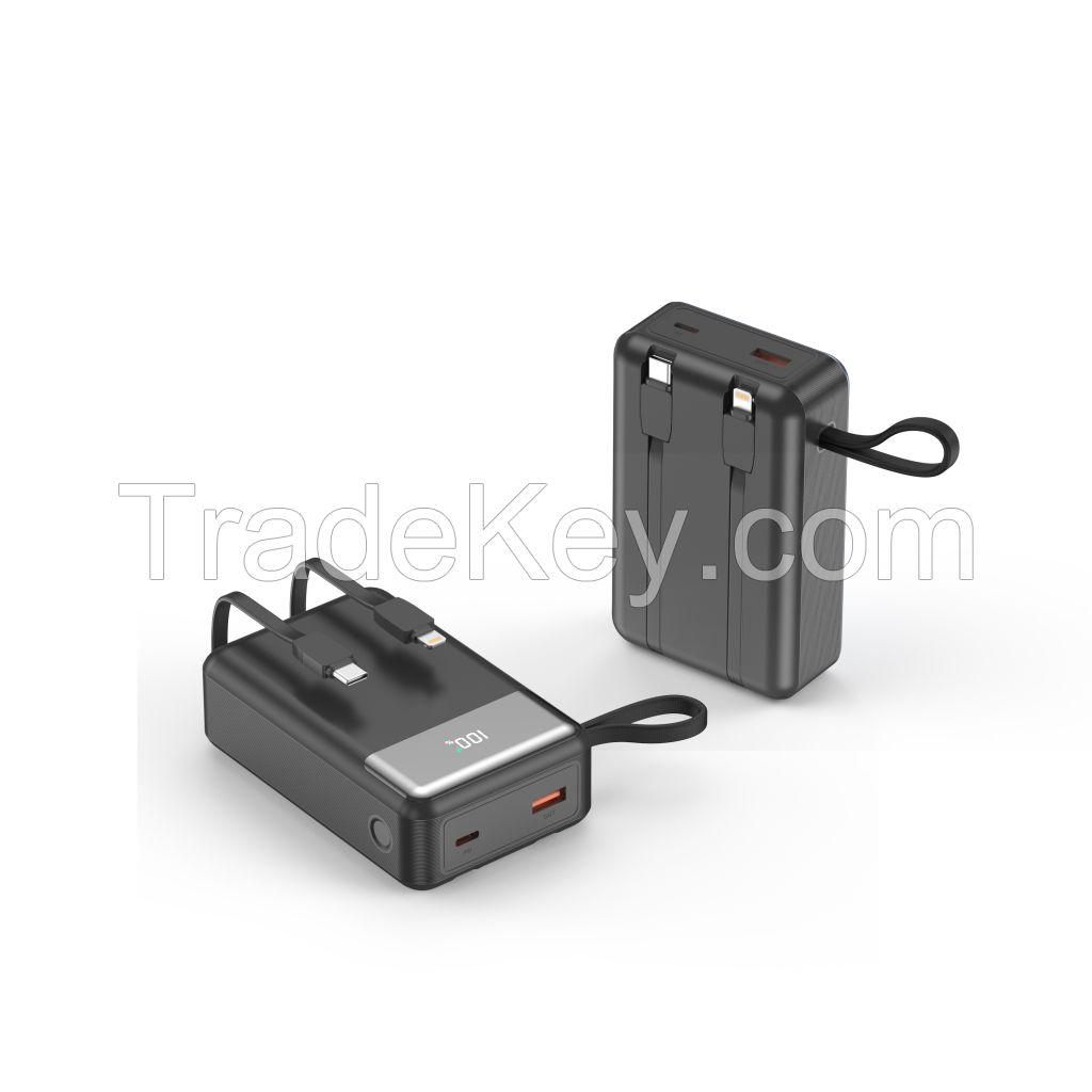 Laptop power bank PD65W 20000mAh small size built in type C lightning cable