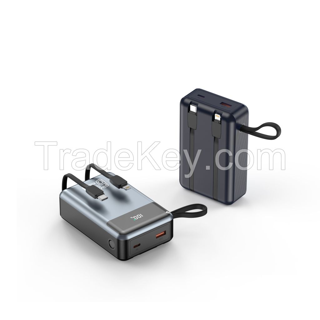Laptop power bank PD65W 20000mAh small size built in type C lightning cable
