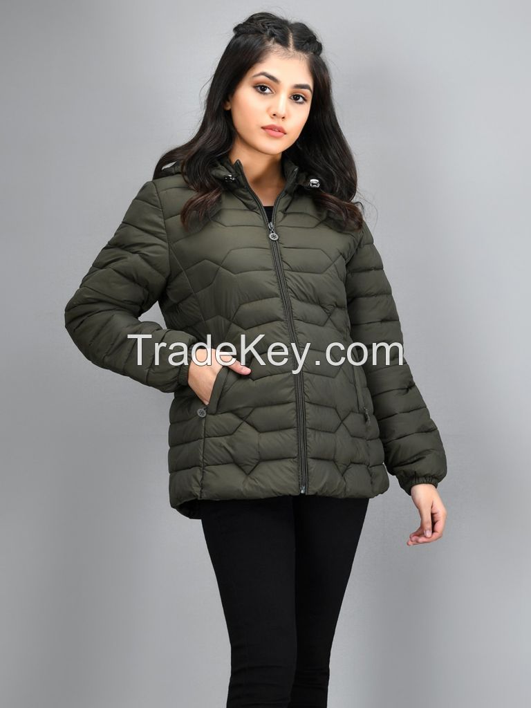 women&#039;s Quilted Hooded Puffer Jacket Green