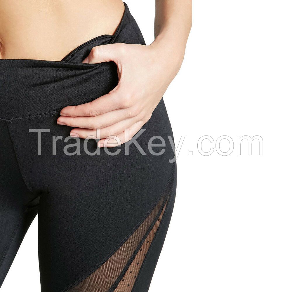 Fashion Black Mesh Patchwork High Waist Fitness Yoga Leggings Women Polyester Spandex Leggings