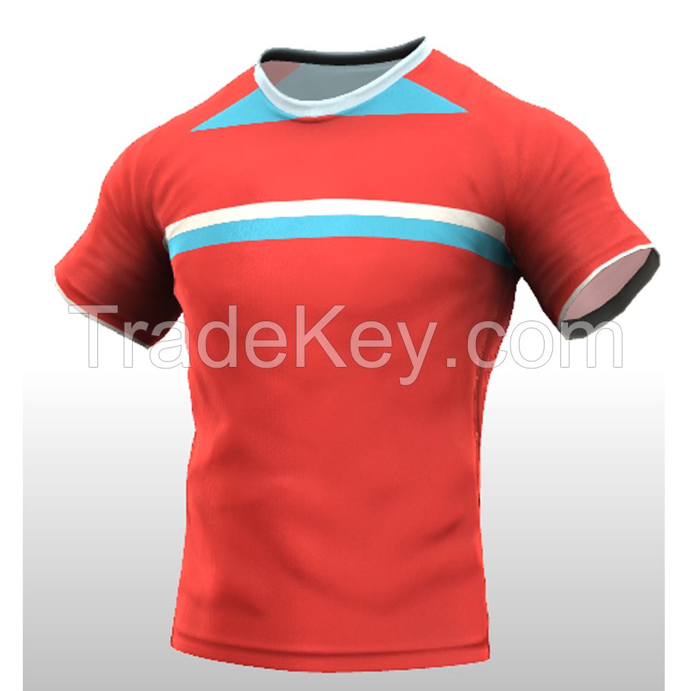 Men Short Sleeve Rugby Tops 100% Polyester Sports Jersey Custom Logo Rugby Team Jersey