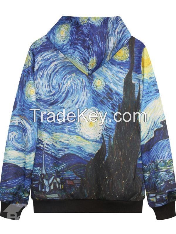 Custom all over fancy 3d painting polyester pullover men dye sublimation hoodies