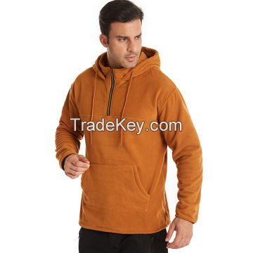 Custom Logo Polar Fleece 14 Zipper Solid Male Thick Hoodies Hip Hop Streetwear Hooded Pullover