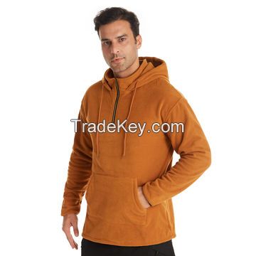 Custom Logo Polar Fleece 14 Zipper Solid Male Thick Hoodies Hip Hop Streetwear Hooded Pullover