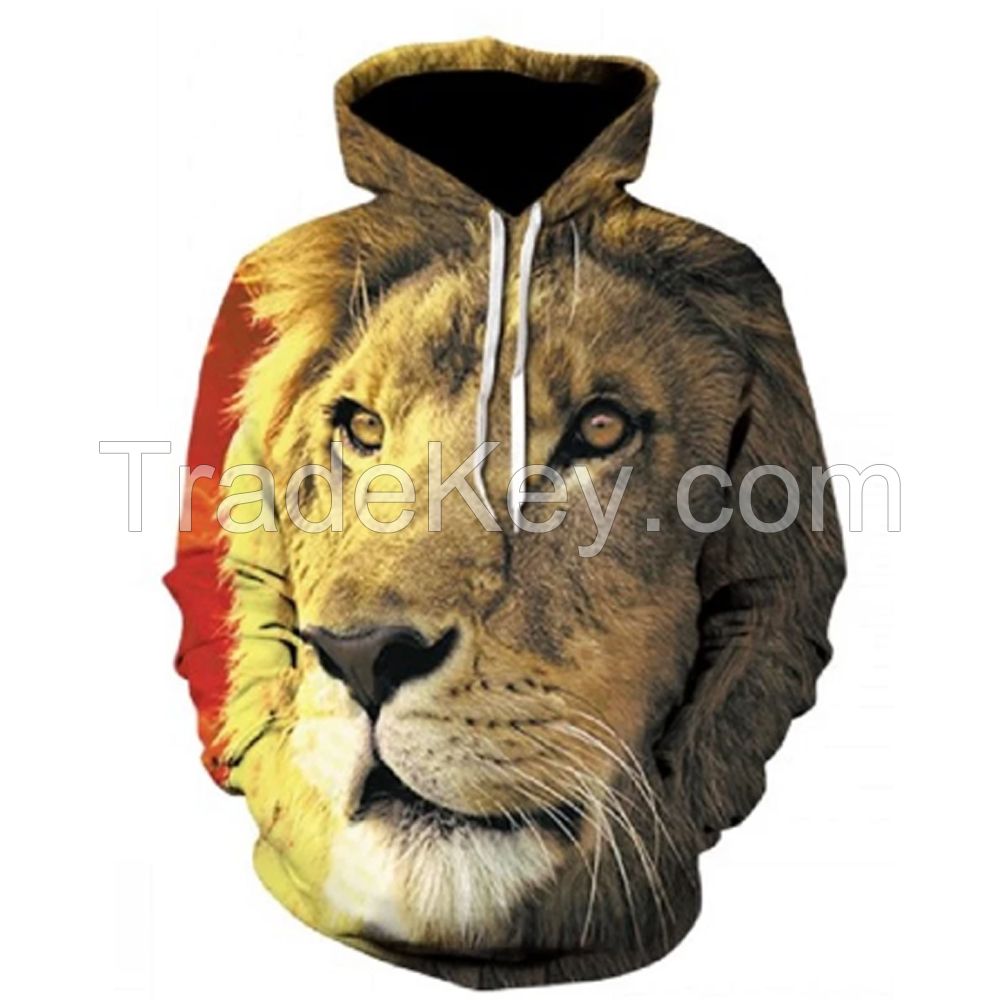 Winter warm polyester long sleeve 3d lion pattern premium hoody design your own brand men sweaters hoodies