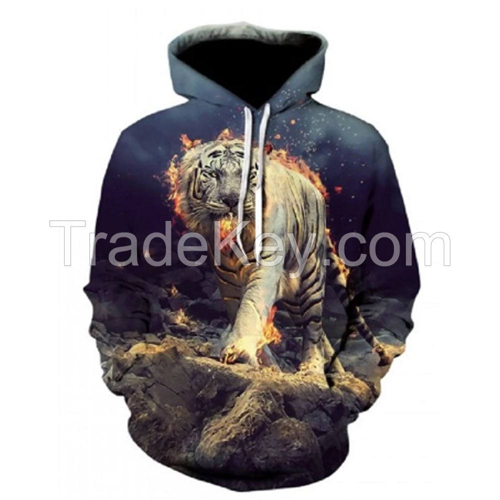 Winter warm polyester long sleeve 3d lion pattern premium hoody design your own brand men sweaters hoodies