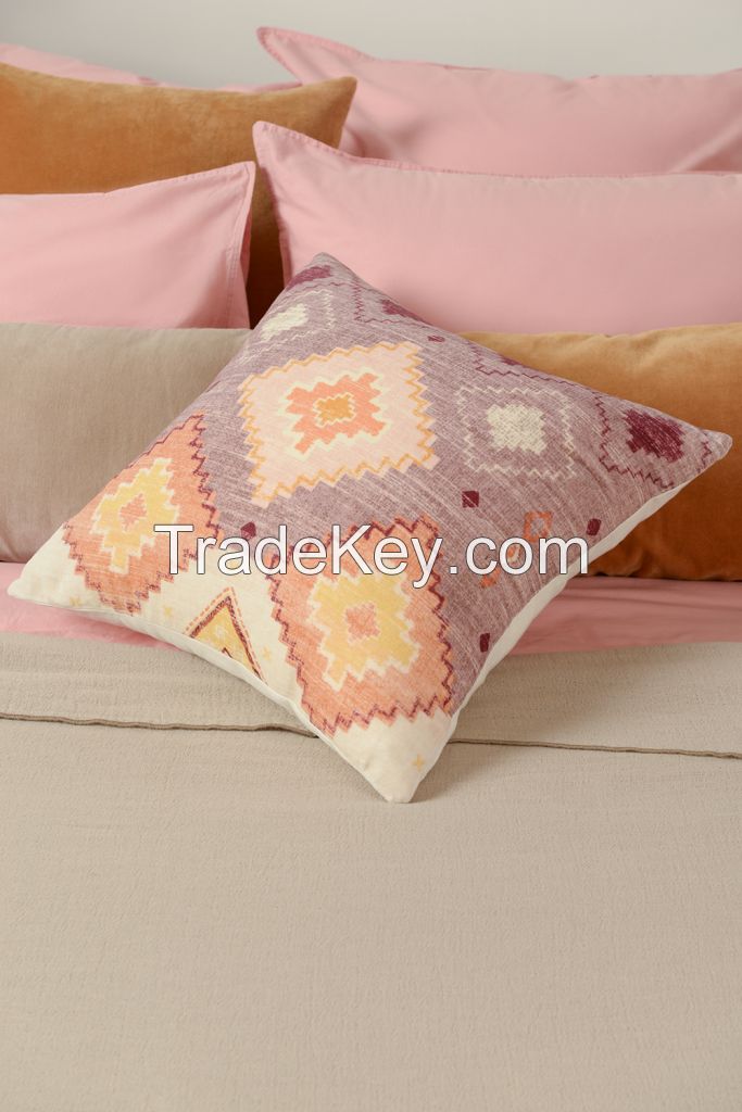 Cotton velvet cushion cover with an ethnic pattern, lavender, collection Ethnic