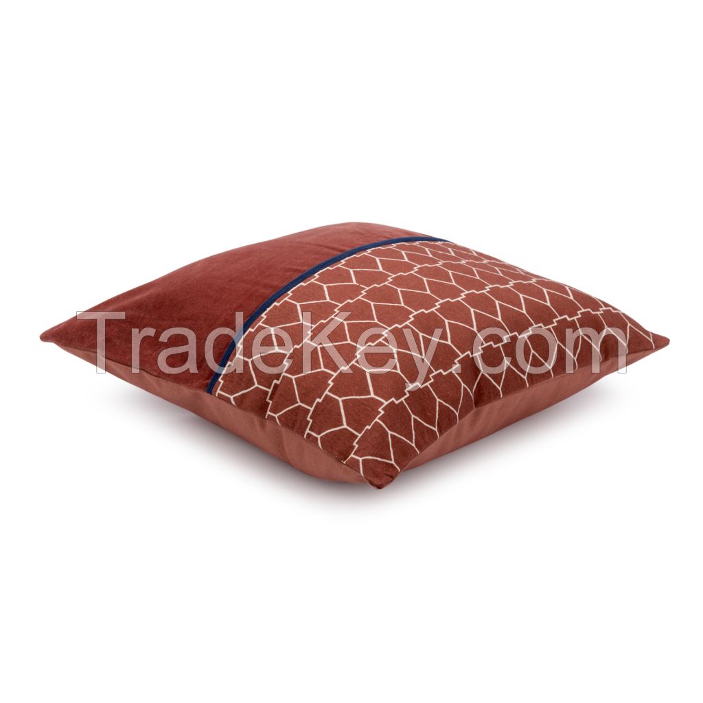 Cotton cushion cover with a geometric print, terracotta, collection Ethnic