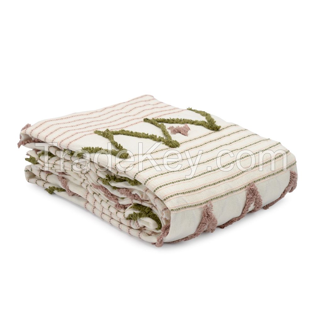 Cotton throw with fringe, olive, collection Ethnic