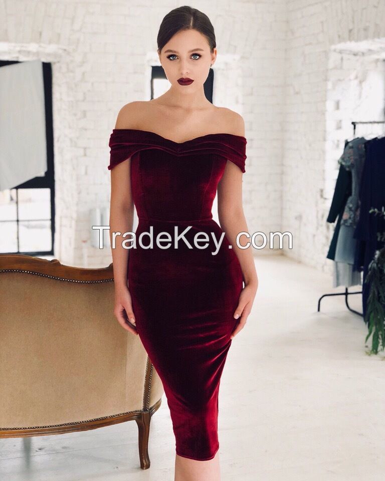 line neck off shoulder party dress