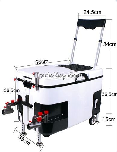 40L Multifunction Fishing Cooler Tackle Boxes Portable Fishing Life Box Seat Wheel