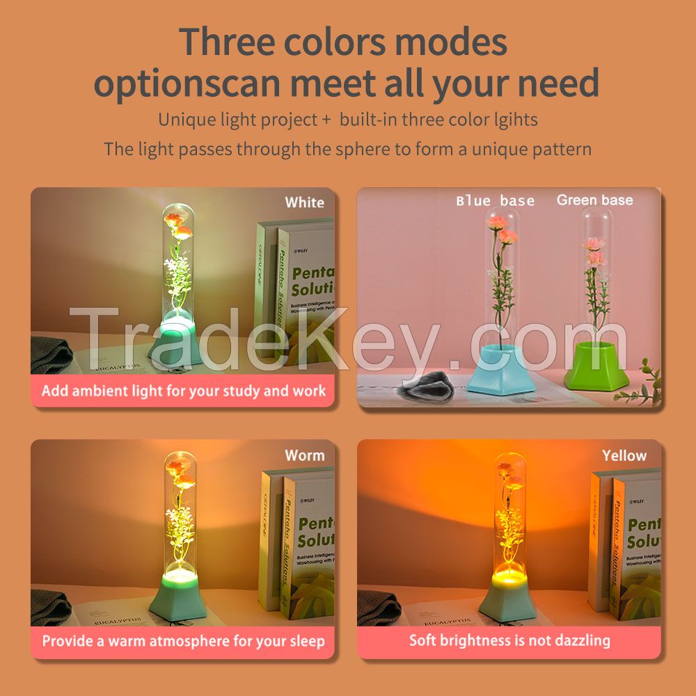 Remote Control Night Light Glass Tube Flower Table Lamp LED Soft Nightlights for Bedroom Reading Room Children Birthday Gifts