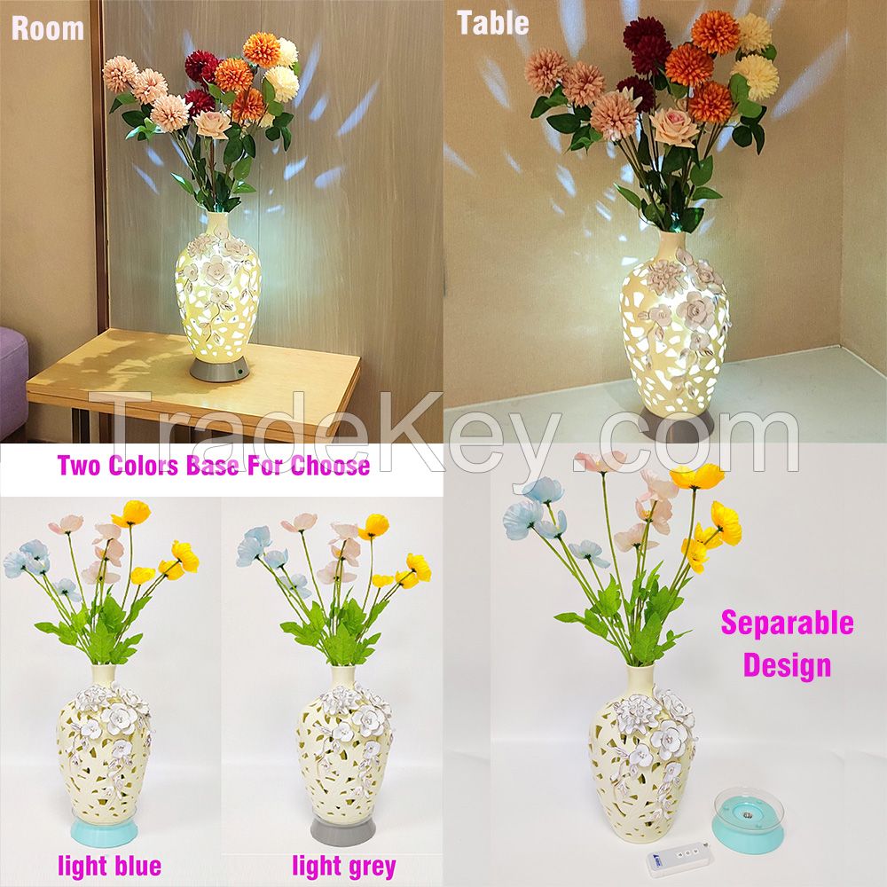 Remote Control Night Light Hollow Vase Ceramic Night Lamp Colorful Led Lights Table Lamp for Bedroom Reading Living Room Decor Gifts