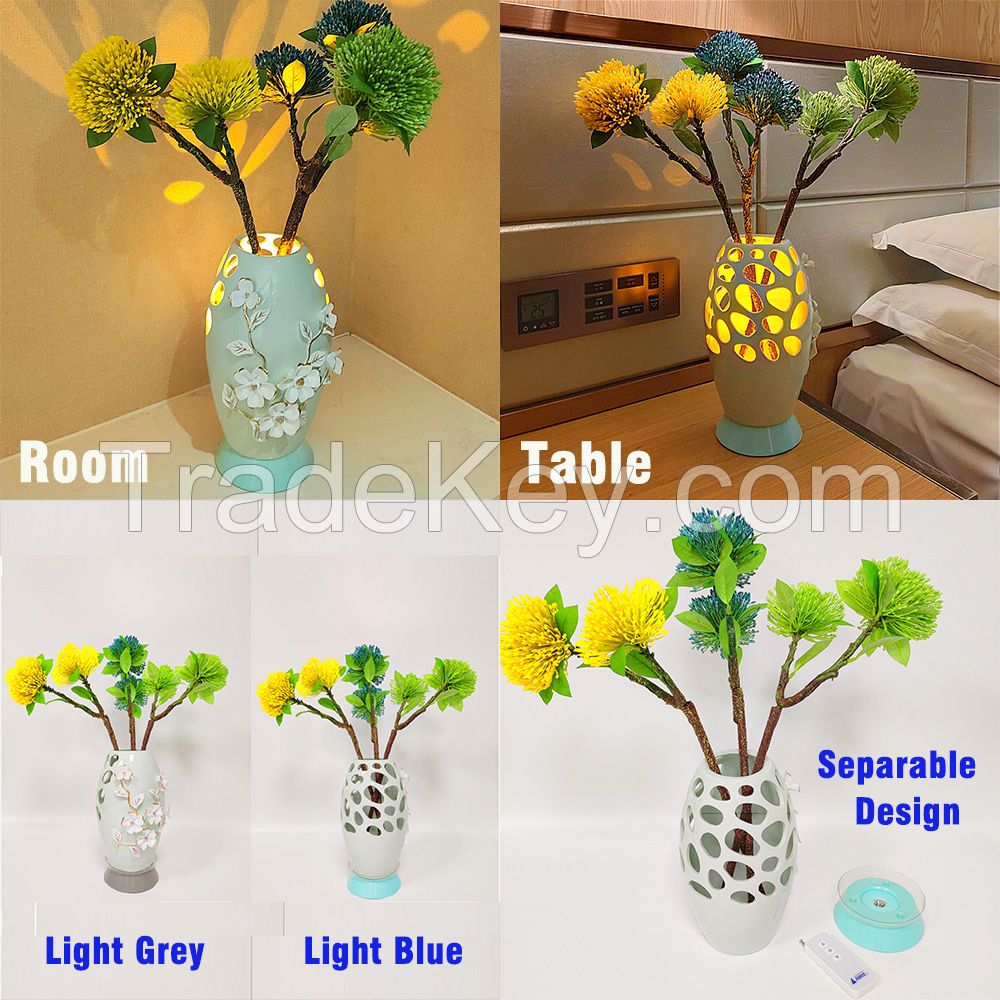 Ceramic Hollow Vase Night Lamp Remote Control Night Light Multicolor Led Lights Table Lamp for Bedroom Living Room Hotel Office Gift Decor