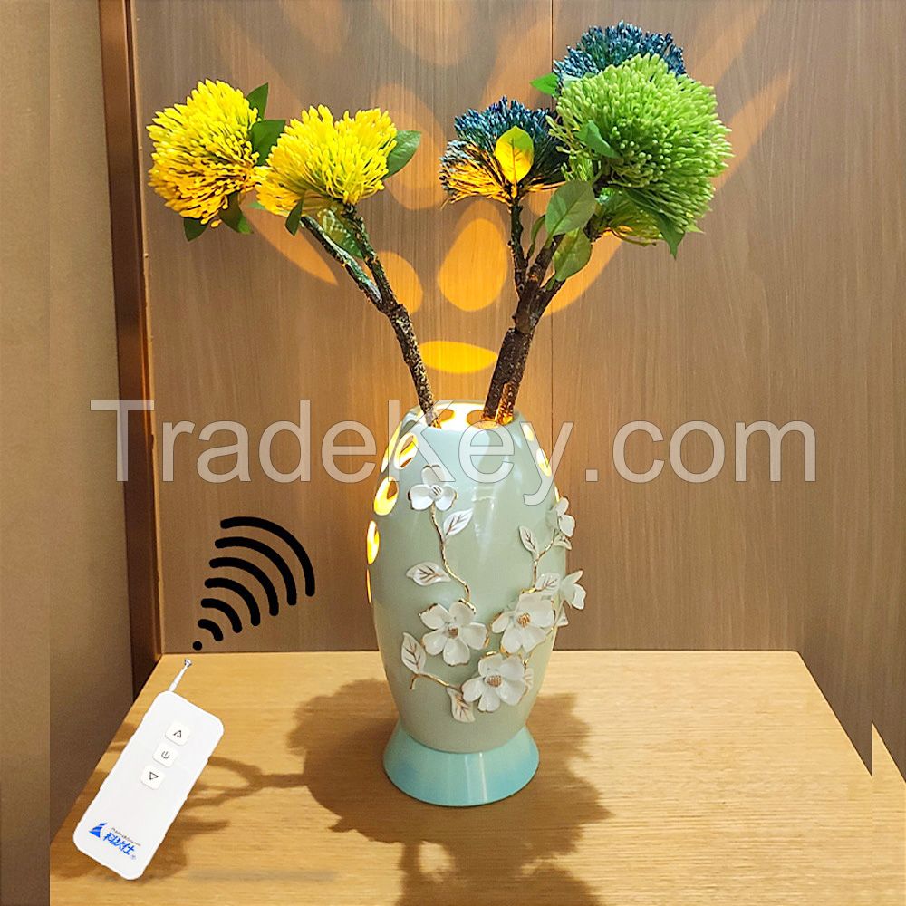 Ceramic Hollow Vase Night Lamp Remote Control Night Light Multicolor Led Lights Table Lamp for Bedroom Living Room Hotel Office Gift Decor