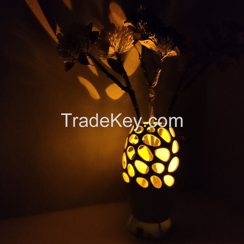 Ceramic Hollow Vase Night Lamp Remote Control Night Light Multicolor Led Lights Table Lamp for Bedroom Living Room Hotel Office Gift Decor