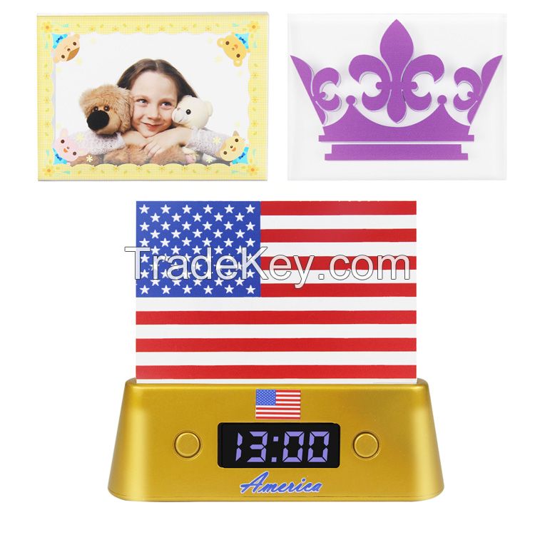 Acrylic US Flags Picture Frames Table Desk Motion Activated Lamp Night Light Thermometer Clock Digital Gifts for Kids Birthday