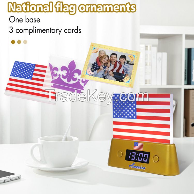 Acrylic US Flags Picture Frames Table Desk Motion Activated Lamp Night Light Thermometer Clock Digital Gifts for Kids Birthday