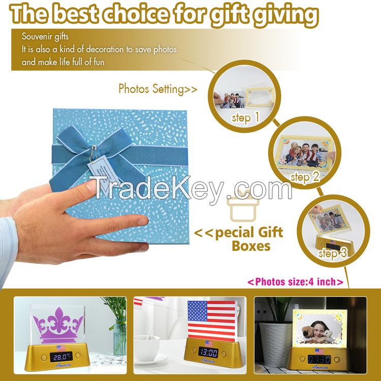 UK Flags Table Lamp Picture Photos Frames Night Light Motion Activated Clear Acrylic for Office Decor Desk Unique Gifts Birthday