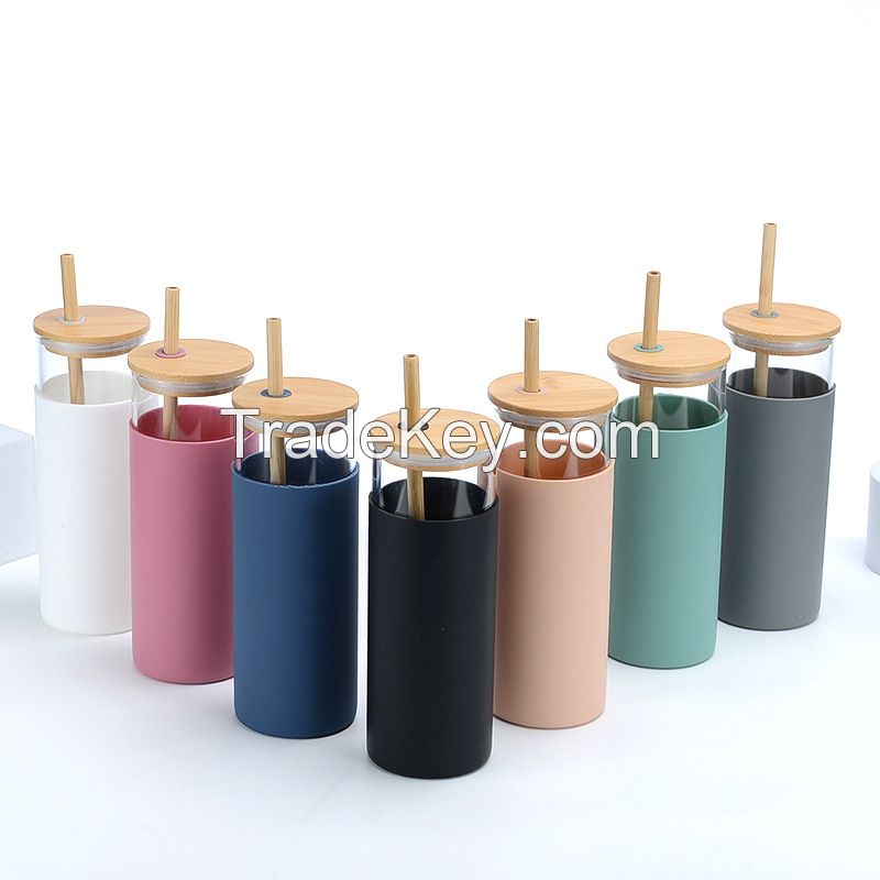 500ml glass water bottle with bamboo lid and straw