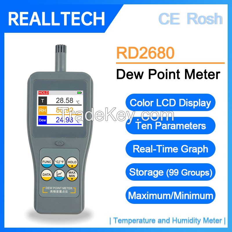 RD2680 Precision Dew Point Temperature Meter with 0.7%RH Humidity Accuracy