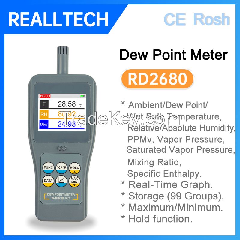 RD2680 Precision Dew Point Temperature Meter with 0.7%RH Humidity Accuracy