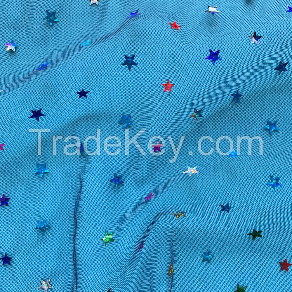 Five-pointed star colorful punching Sequin Print Fabric children&#039;s clo