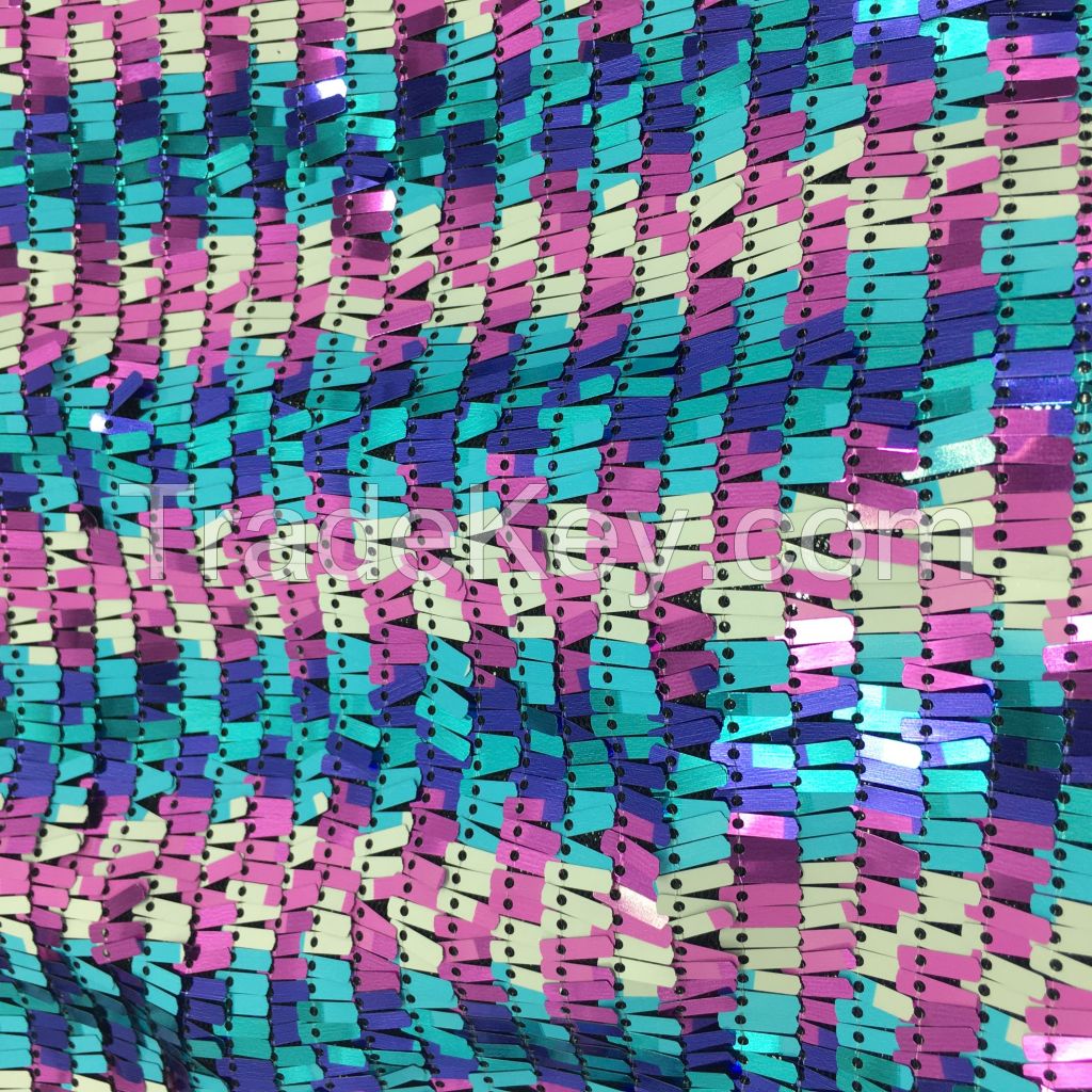 9mm high quality Stripe Spandex stretch tulle sequin embroidery fabric