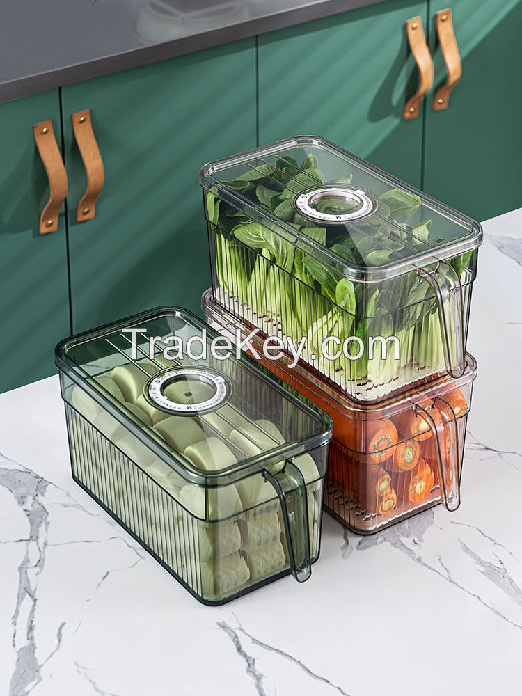 Fridge Organizer with Freshness Timer Lid, Stackable Refrigerator Organizer Bins with Front Handle and Drain Tray, BPA-FREE Clear Plastic Storage Bins for Kitchen, Pantry, Refrigerator