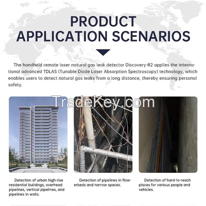Handheld remote laser natural gas leak detector Discory-R2 capable of detecting natural gas leaks from a distance