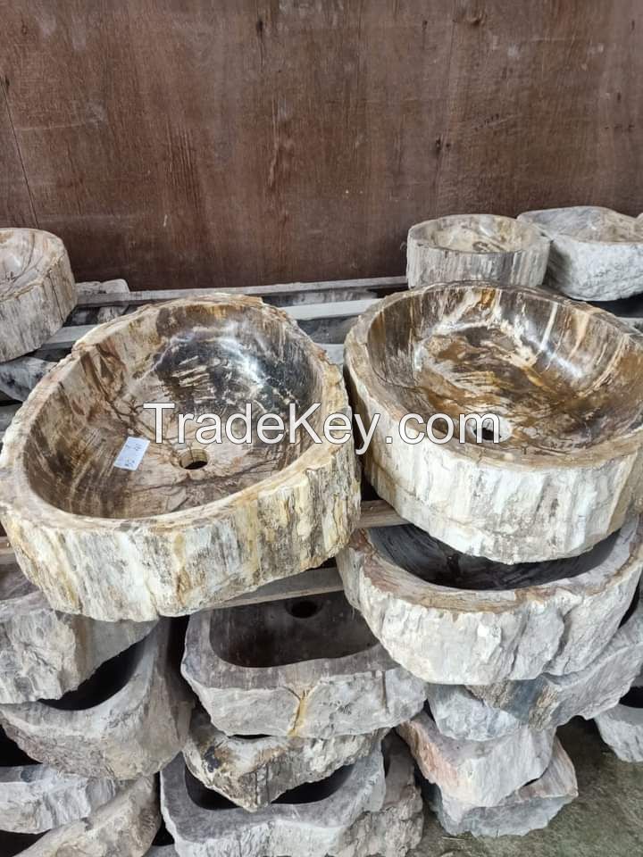 WASH HAND BASINS MADE OF PETRIFIED WOOD