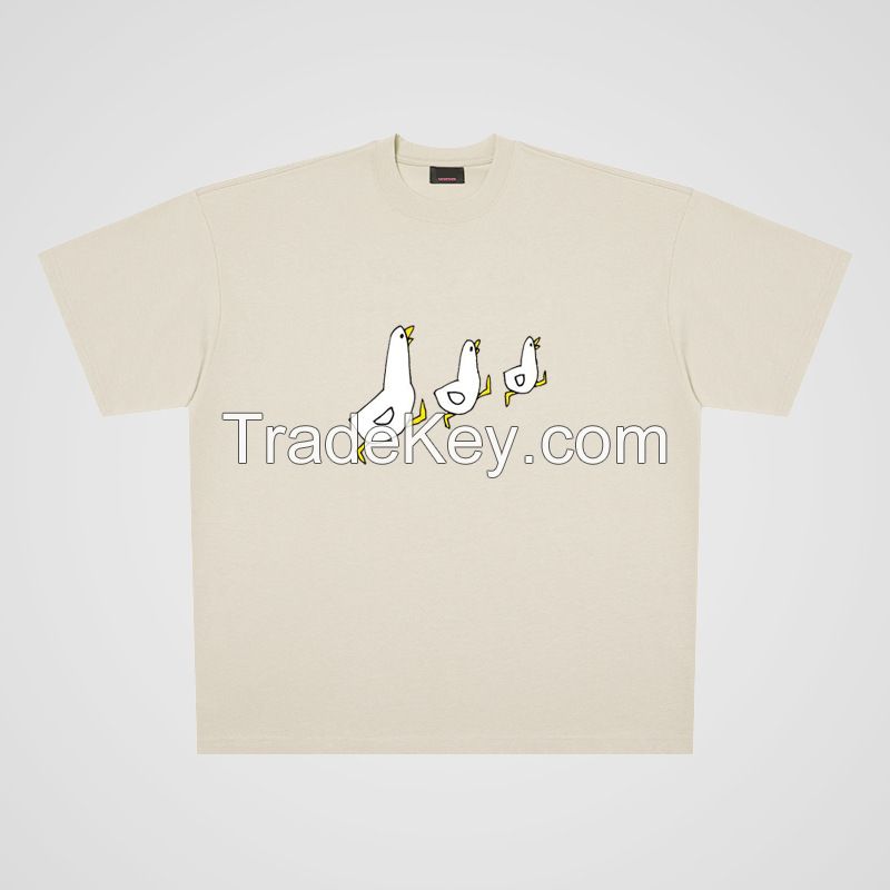 250g Cotton Cartoon Animal 3 Duck American Casual Oversize Short Sleeve T-shirt For Men And Women