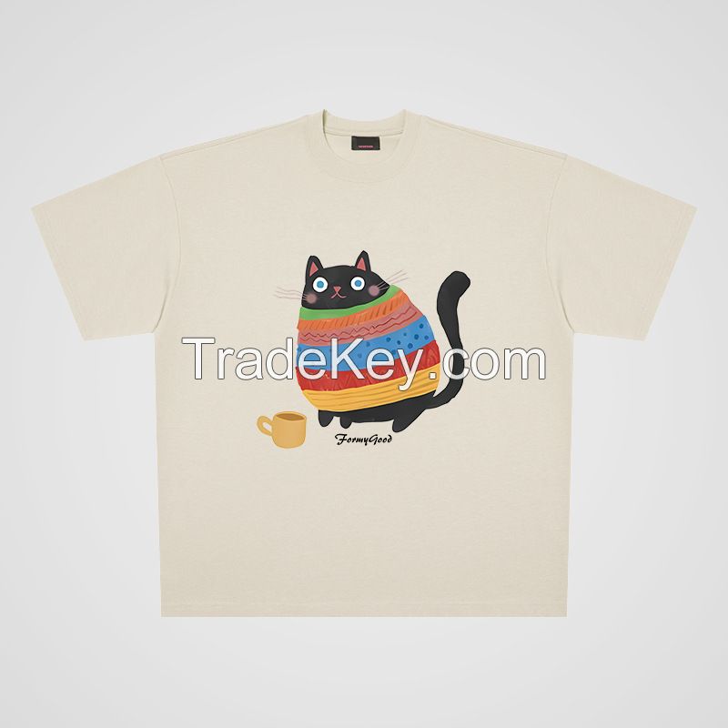 250g Cotton Cute Cartoon Cat Cotton Short-sleeved T-shirt