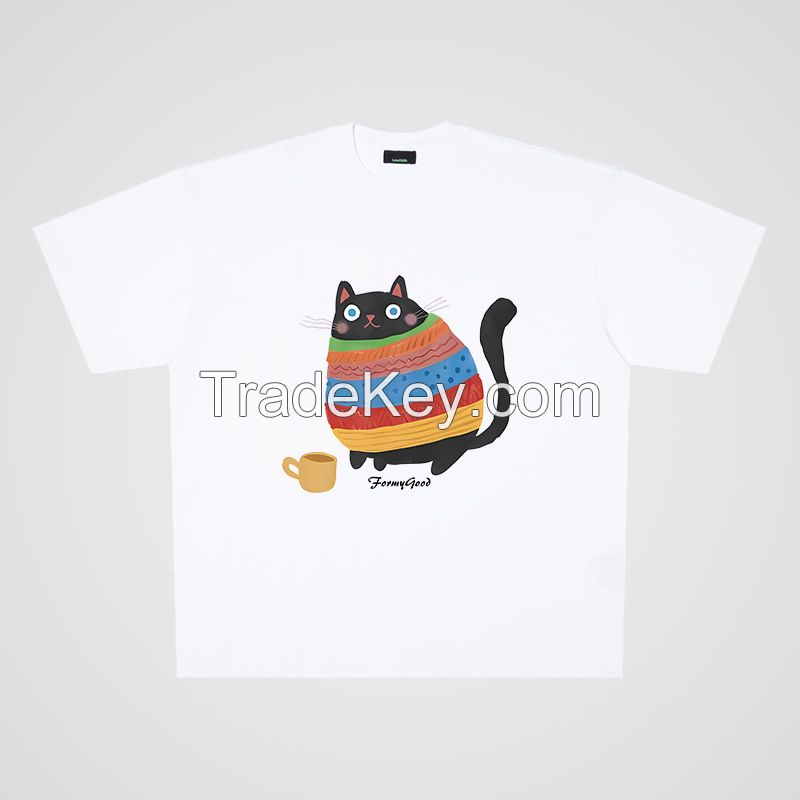 250g cotton cute cartoon cat cotton short-sleeved T-shirt