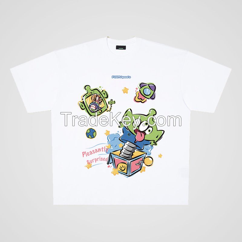 250g cotton cartoon spoof alien box casual cotton short-sleeved T-shirt