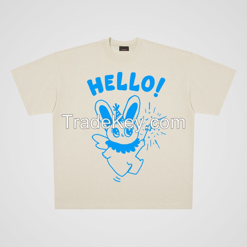 250g cotton hello white rabbit street oversize short sleeve T-shirt