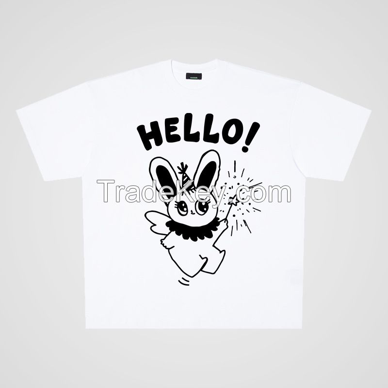 250g cotton hello white rabbit street oversize short sleeve T-shirt