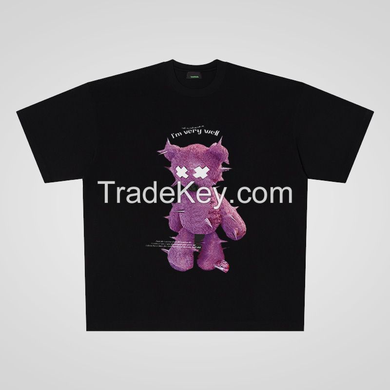 250g cotton reflective bear street casual oversize short sleeve T-shirt