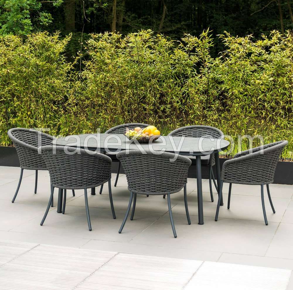 6 Aluminium Seater Grey Rope Oval Garden Dining Set