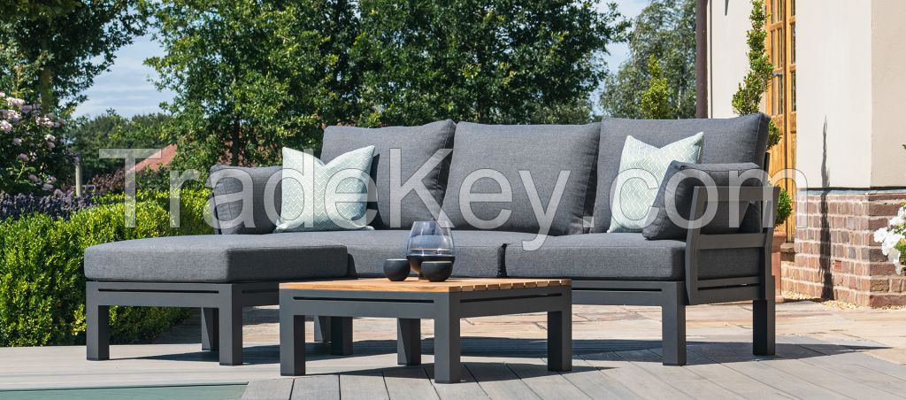 Aluminium Sofa Set - With Teak Coffee Table - Charcoal