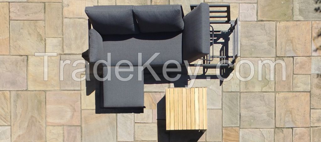 Aluminium Sofa Set - With Teak Coffee Table - Charcoal