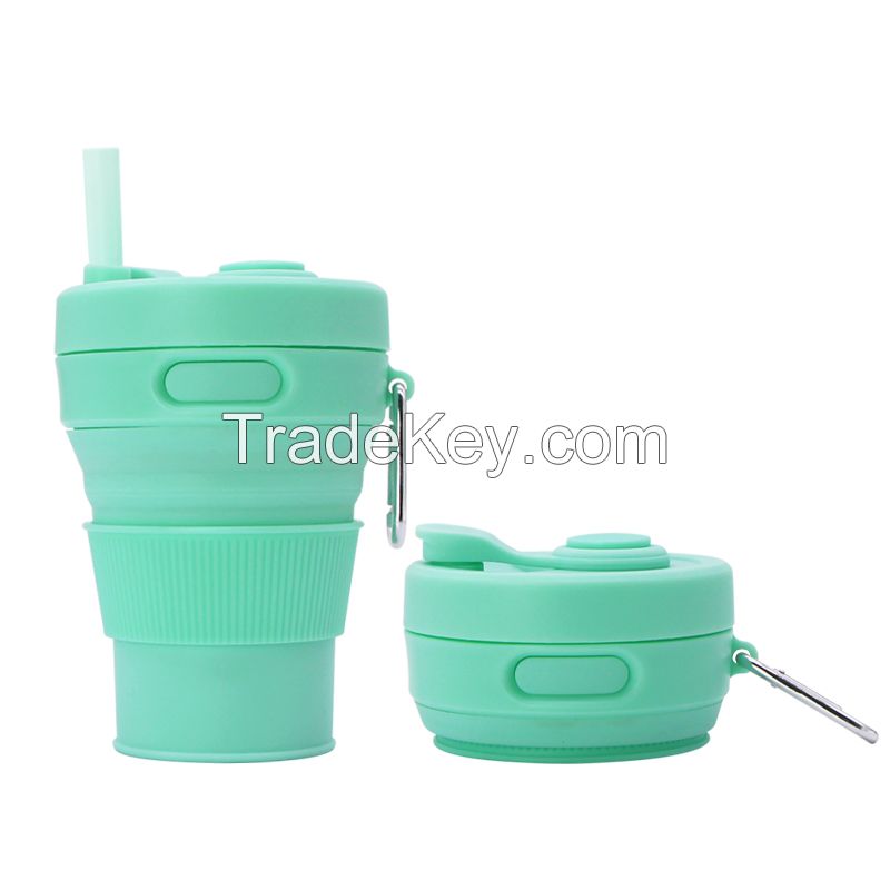 Food grade silicone collapsible coffee mug with straw for camping